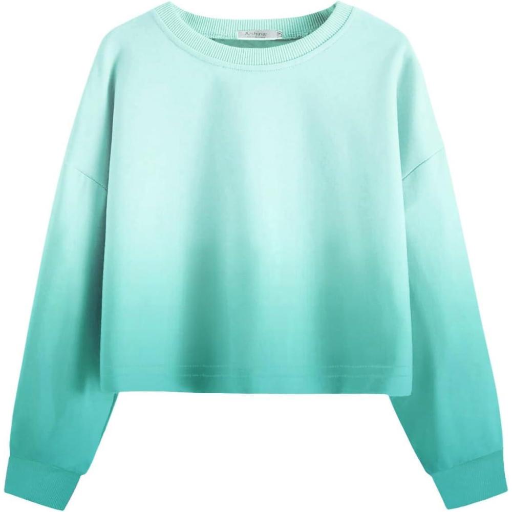 imageArshiner Girls Crop Tops Kids Long Sleeve Pullover Sweatshirts Girls Cropped Crewneck Sweatshirt for 514 Years Teen GirlTie Dye Blue