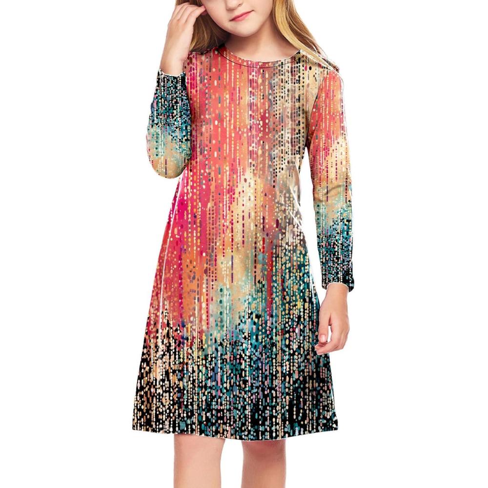 imageArshiner Girls Dress Kids Long Sleeve Solid Color Casual TShirt DressGradient Red Black