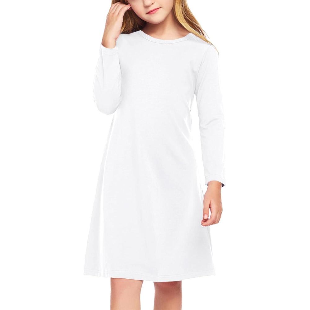 imageArshiner Girls Dress Kids Long Sleeve Solid Color Casual TShirt DressWhite
