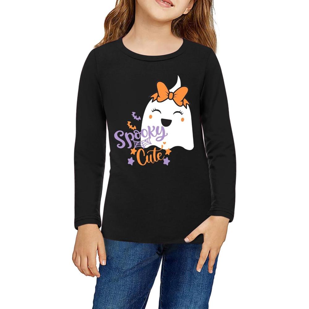 imageArshiner Girls Halloween Shirts Cotton Tops for Girl Long Sleeves Classic Style Blouse Tops Tee BlouseHalloweencute Ghost