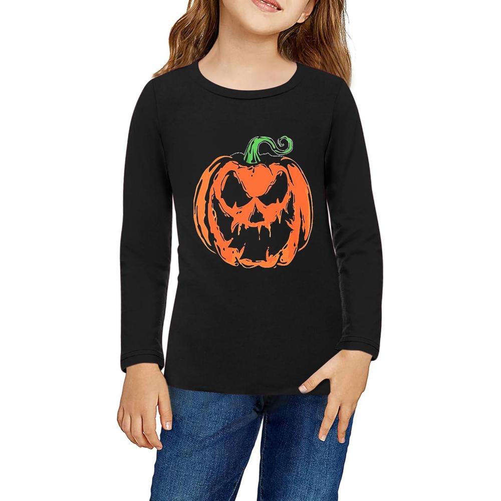 imageArshiner Girls Halloween Shirts Cotton Tops for Girl Long Sleeves Classic Style Blouse Tops Tee BlouseHalloweenpumpkin