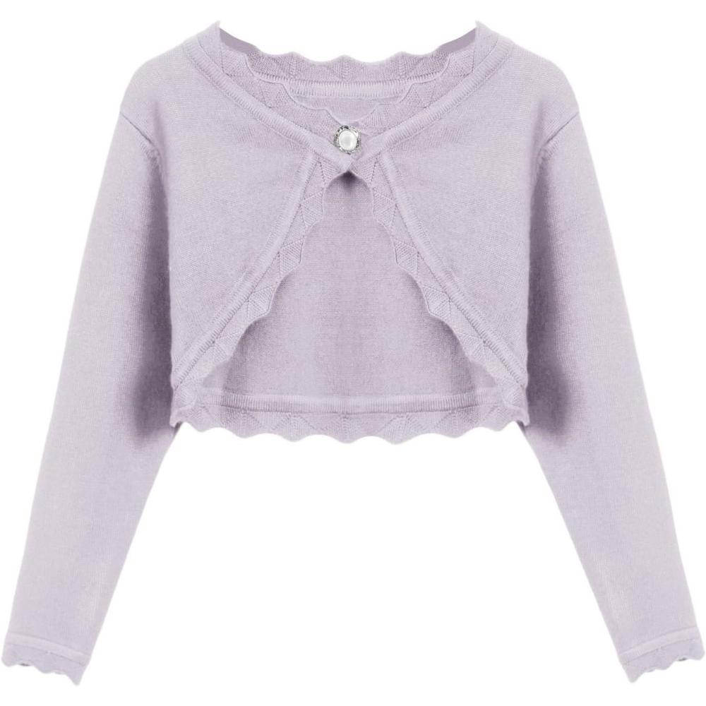 imageArshiner Girls Open Front Bolero Shrug Kids Long Sleeve Cropped Elegant Cardigan Knit SweaterLight Purple