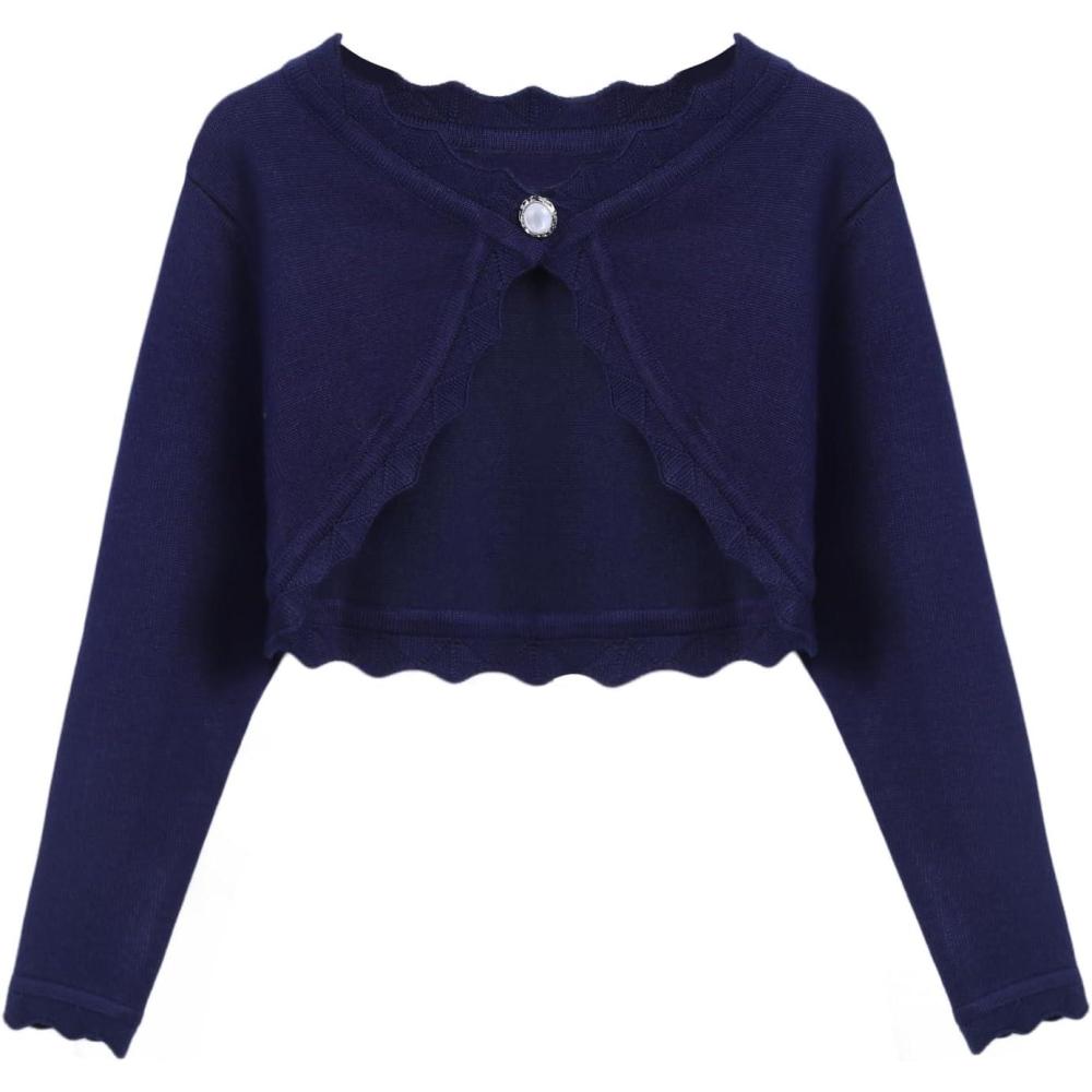 imageArshiner Girls Open Front Bolero Shrug Kids Long Sleeve Cropped Elegant Cardigan Knit SweaterNavy Blue