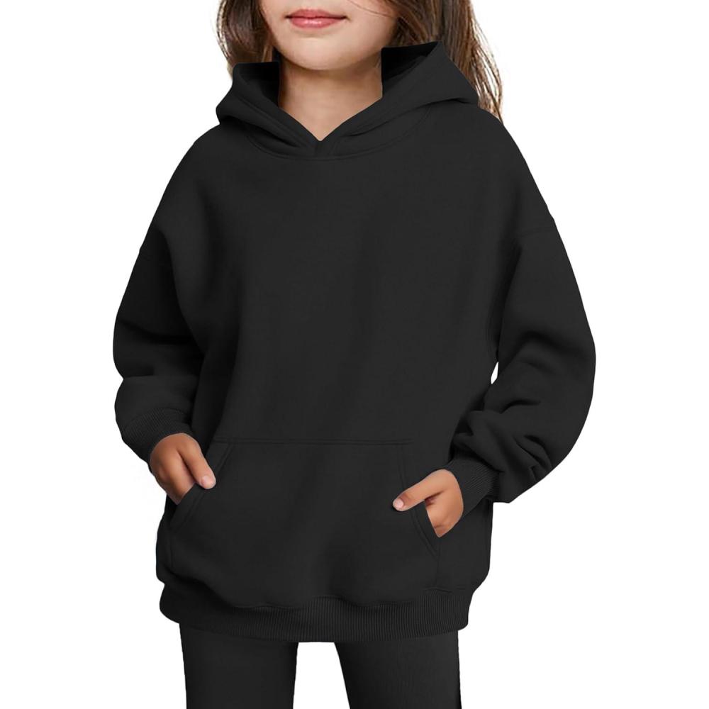 imageArshiner Girls Oversized Hoodies Fleece Pullover Sweatshirts Kids Fashion Casual Outfits Fall Winter ClothesBlack
