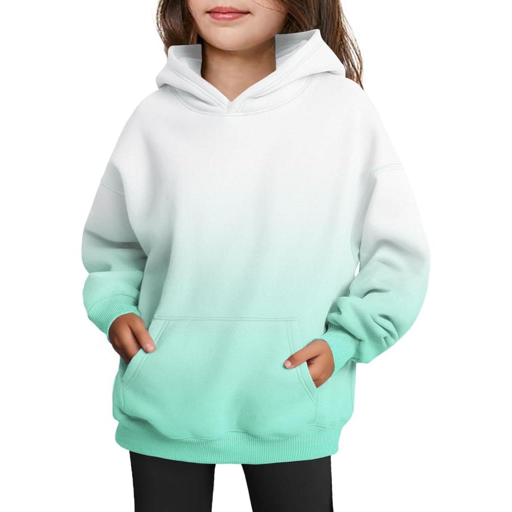 imageArshiner Girls Oversized Hoodies Fleece Pullover Sweatshirts Kids Fashion Casual Outfits Fall Winter ClothesGradient Green