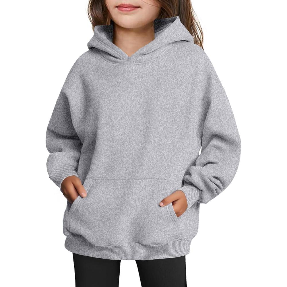 imageArshiner Girls Oversized Hoodies Fleece Pullover Sweatshirts Kids Fashion Casual Outfits Fall Winter ClothesGrey