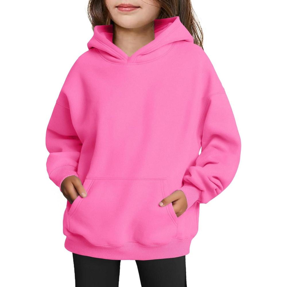 imageArshiner Girls Oversized Hoodies Fleece Pullover Sweatshirts Kids Fashion Casual Outfits Fall Winter ClothesPink