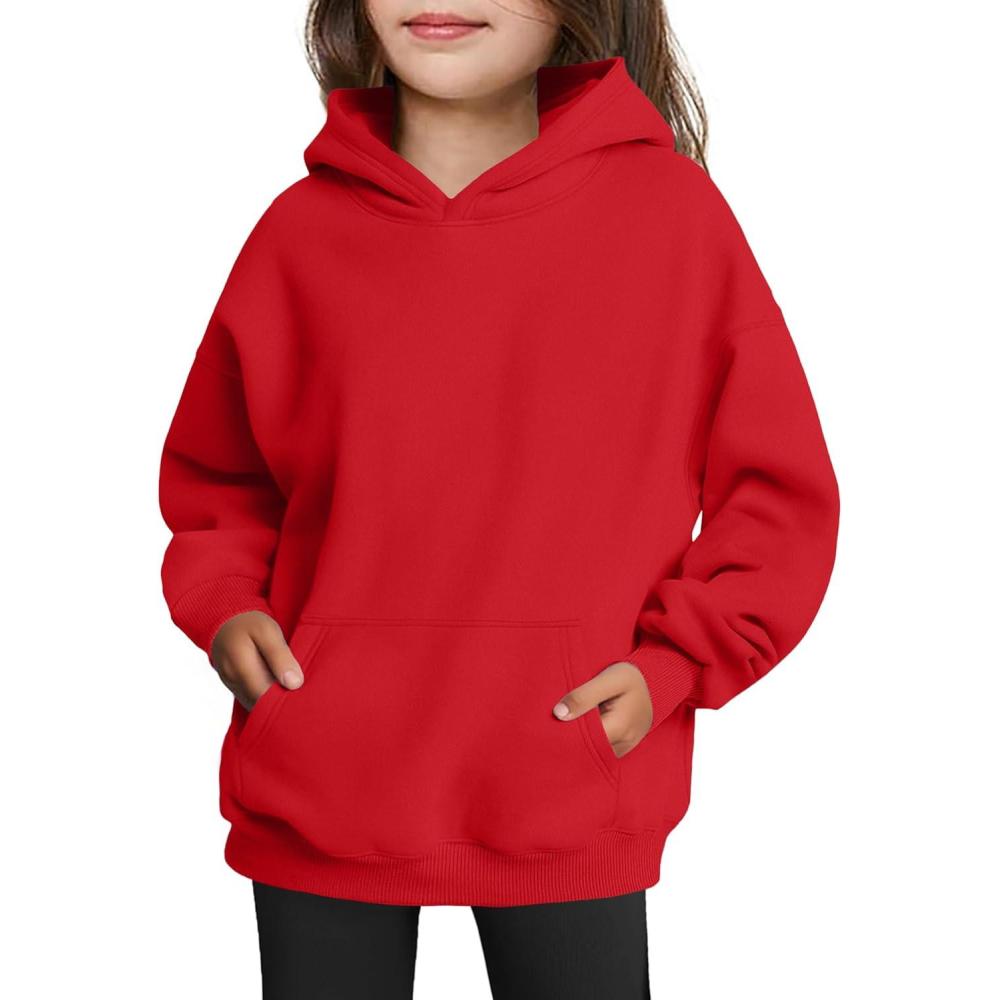 imageArshiner Girls Oversized Hoodies Fleece Pullover Sweatshirts Kids Fashion Casual Outfits Fall Winter ClothesRed
