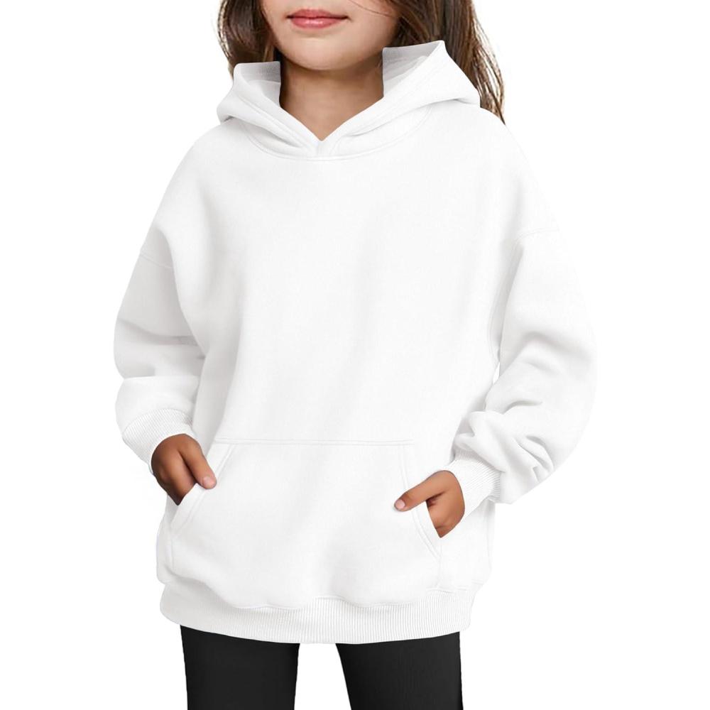 imageArshiner Girls Oversized Hoodies Fleece Pullover Sweatshirts Kids Fashion Casual Outfits Fall Winter ClothesWhite