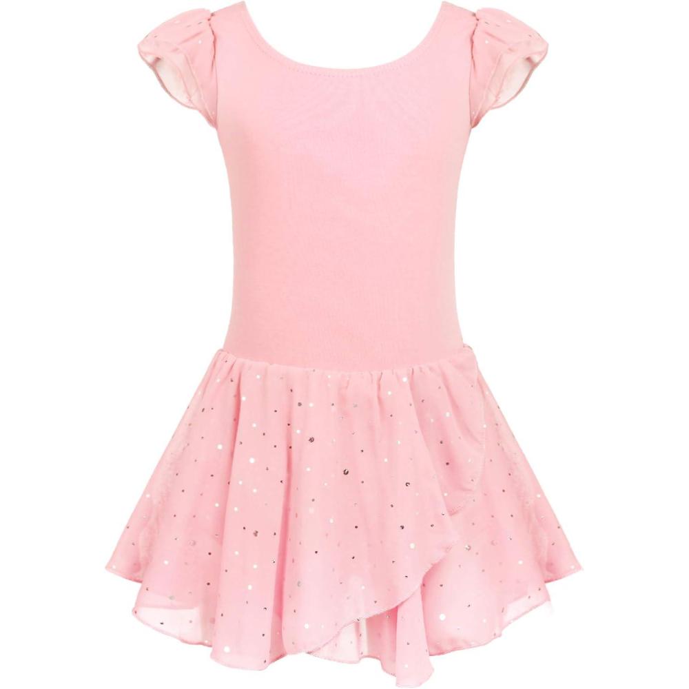 imageArshiner Girls Ruffle Sleeve Ballet Dance Dress Tutu Skirted LeotardBallet Pink