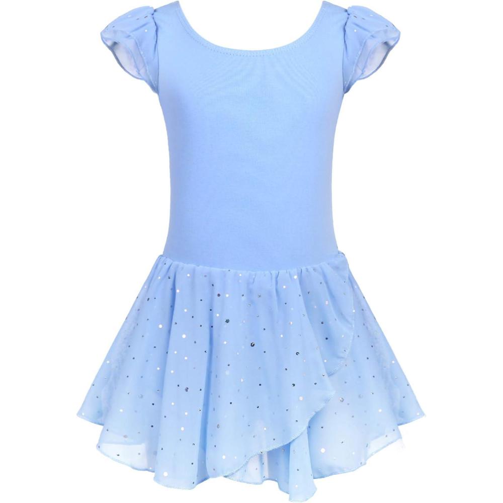 imageArshiner Girls Ruffle Sleeve Ballet Dance Dress Tutu Skirted LeotardBlue