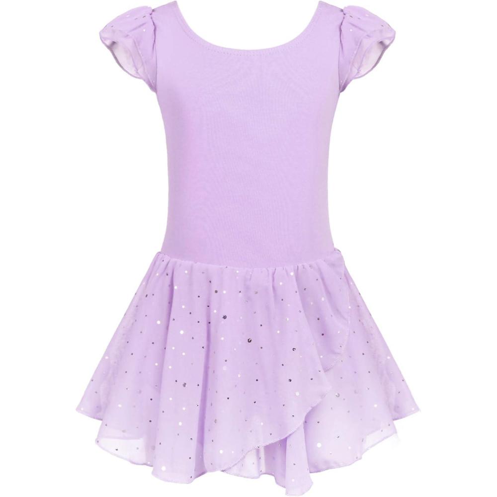 imageArshiner Girls Ruffle Sleeve Ballet Dance Dress Tutu Skirted LeotardLilac