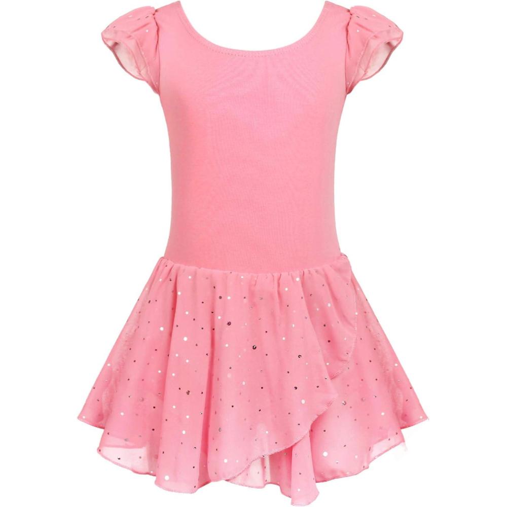 imageArshiner Girls Ruffle Sleeve Ballet Dance Dress Tutu Skirted LeotardPink