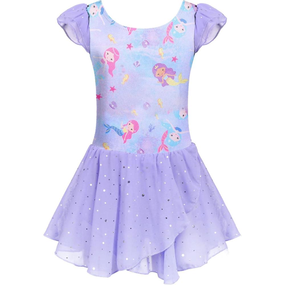 imageArshiner Girls Ruffle Sleeve Ballet Dance Dress Tutu Skirted LeotardPurple Mermaid