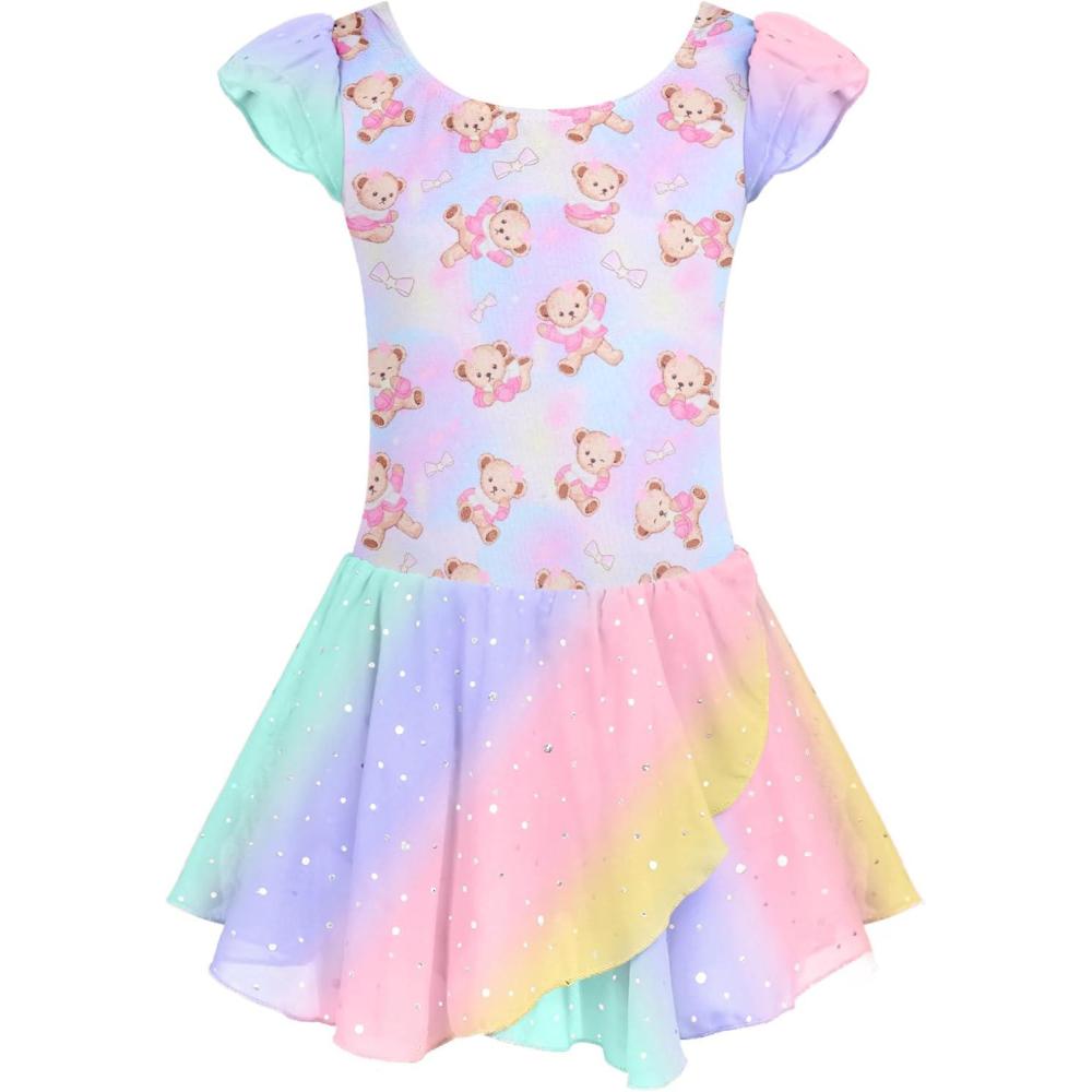 imageArshiner Girls Ruffle Sleeve Ballet Dance Dress Tutu Skirted LeotardRainbow Bear