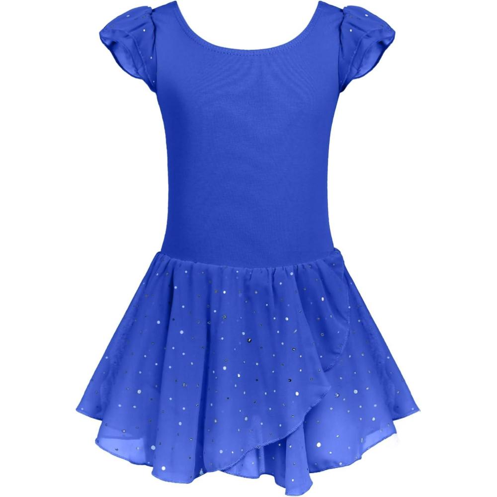 imageArshiner Girls Ruffle Sleeve Ballet Dance Dress Tutu Skirted LeotardRoyal Blue