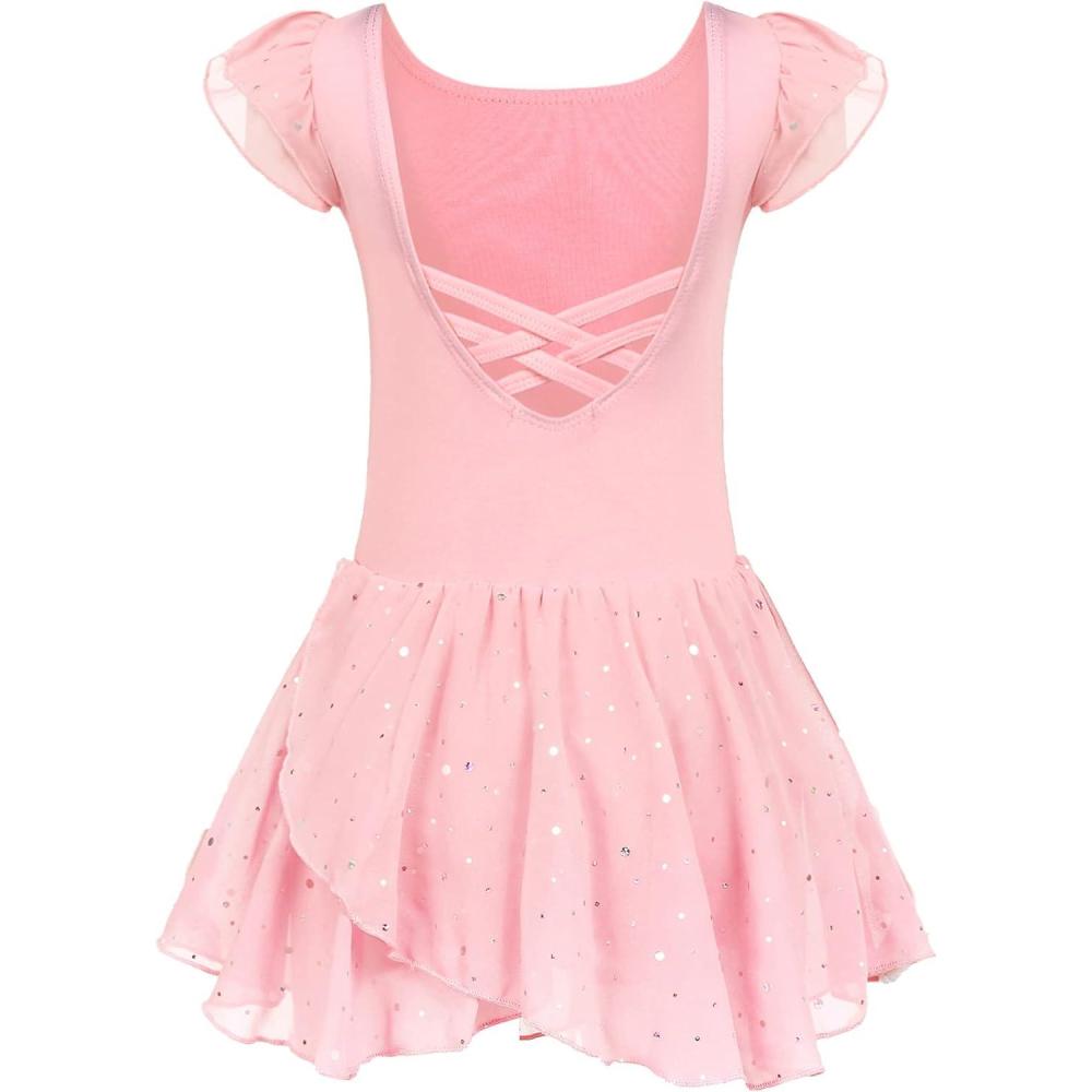 imageArshiner Girls Ruffle Sleeve Ballet Dance Dress Tutu Skirted LeotardZballet Pink