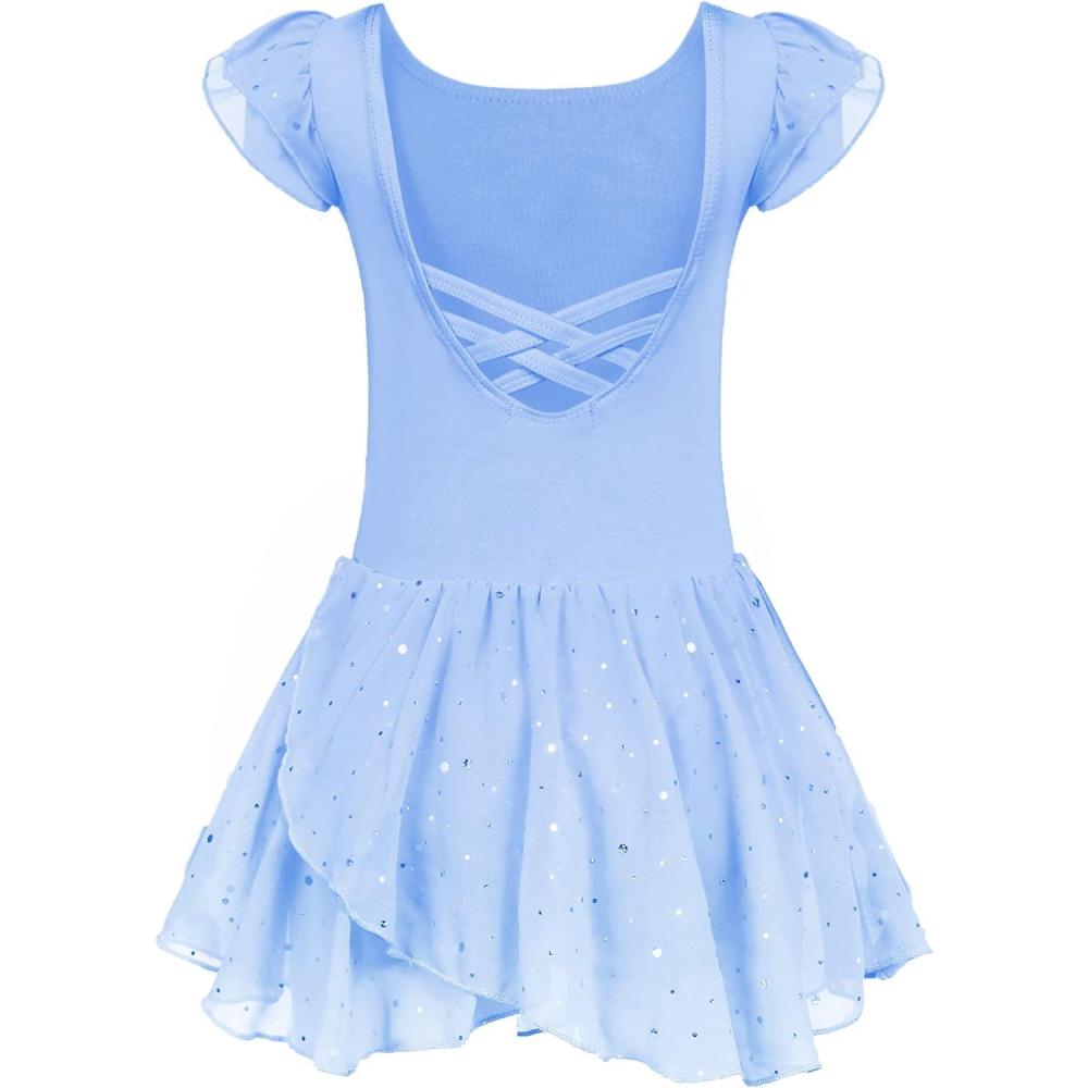 imageArshiner Girls Ruffle Sleeve Ballet Dance Dress Tutu Skirted LeotardZblue