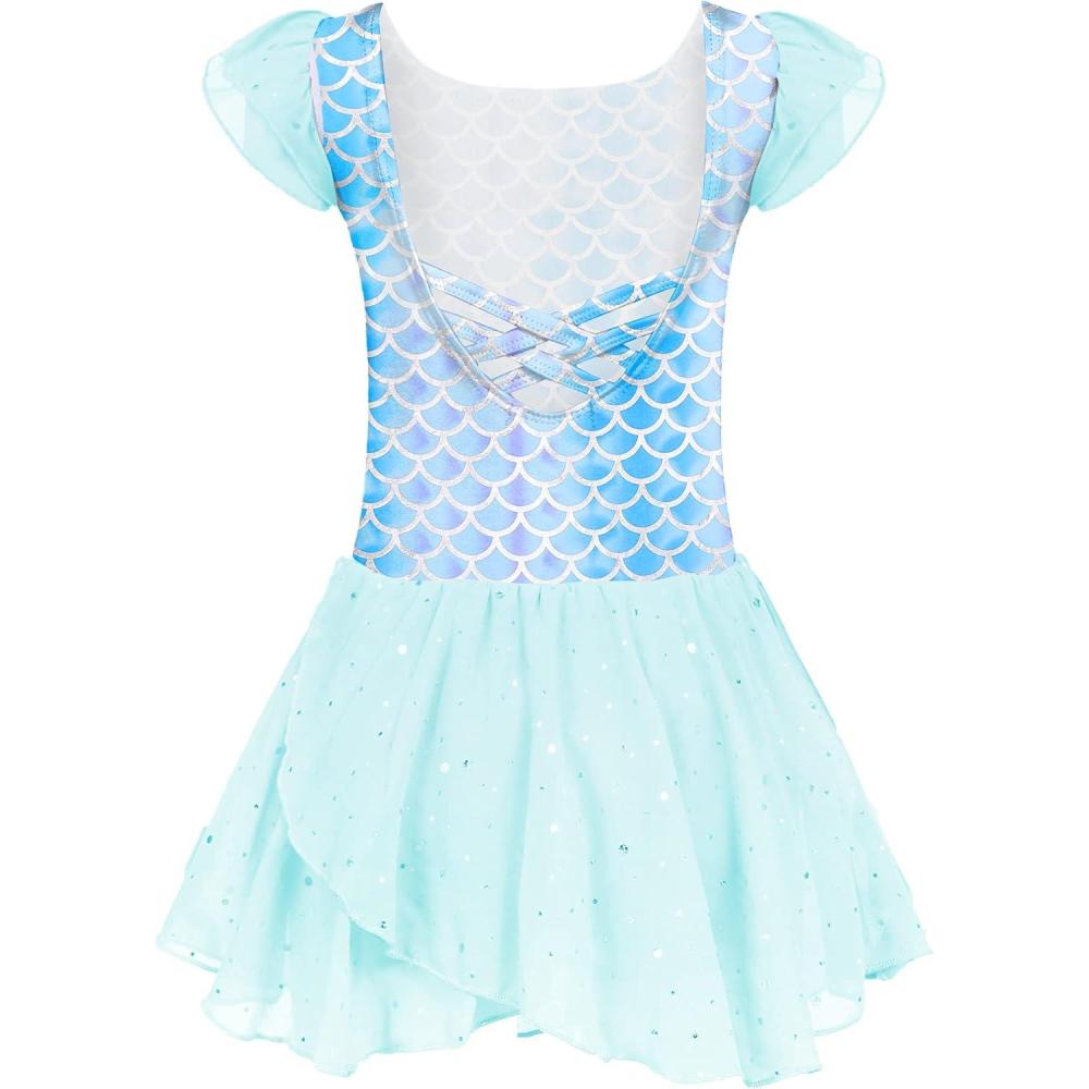 imageArshiner Girls Ruffle Sleeve Ballet Dance Dress Tutu Skirted LeotardZgreen Mermaid