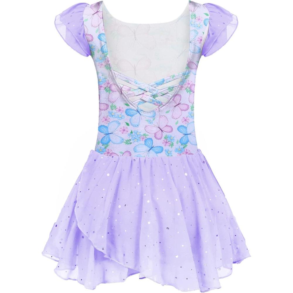 imageArshiner Girls Ruffle Sleeve Ballet Dance Dress Tutu Skirted LeotardZlilac Flower