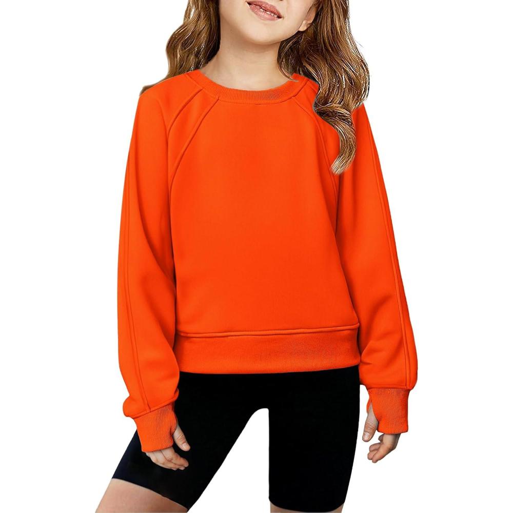 imageArshiner Girls Sweatshirt Crop Tops for Teens Cropped Crewneck Pullover Ribbed Long Sleeve Shirts Thumb HoleOrange