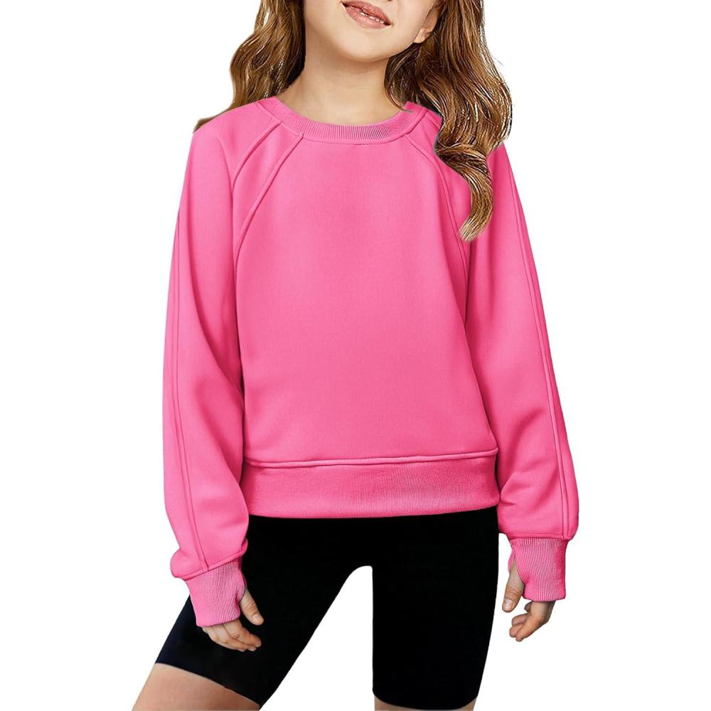imageArshiner Girls Sweatshirt Crop Tops for Teens Cropped Crewneck Pullover Ribbed Long Sleeve Shirts Thumb HolePink