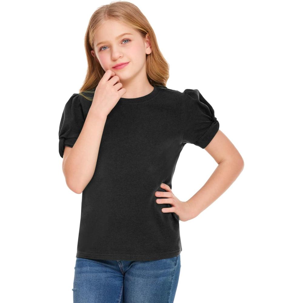 imageArshiner Girls T Shirts Twist Short Sleeve Summer Shirts Fashion Crewneck Tops Tee BlouseBlack