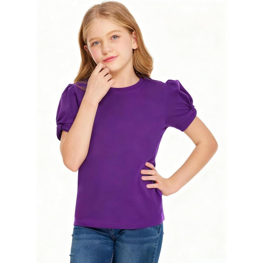 imageArshiner Girls T Shirts Twist Short Sleeve Summer Shirts Fashion Crewneck Tops Tee BlouseDark Purple