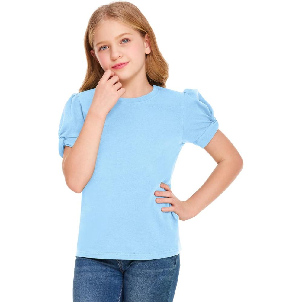 imageArshiner Girls T Shirts Twist Short Sleeve Summer Shirts Fashion Crewneck Tops Tee BlouseLight Blue