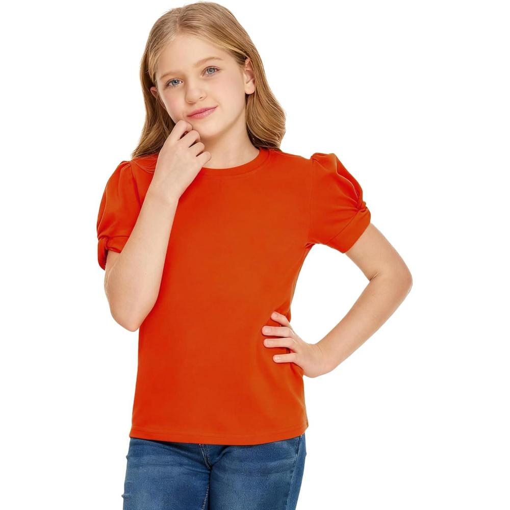 imageArshiner Girls T Shirts Twist Short Sleeve Summer Shirts Fashion Crewneck Tops Tee BlouseOrange
