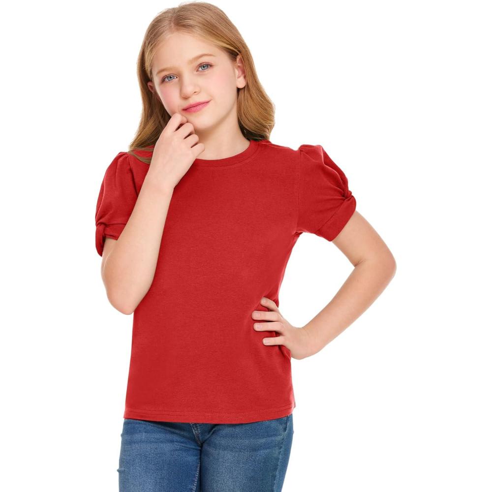 imageArshiner Girls T Shirts Twist Short Sleeve Summer Shirts Fashion Crewneck Tops Tee BlouseRed