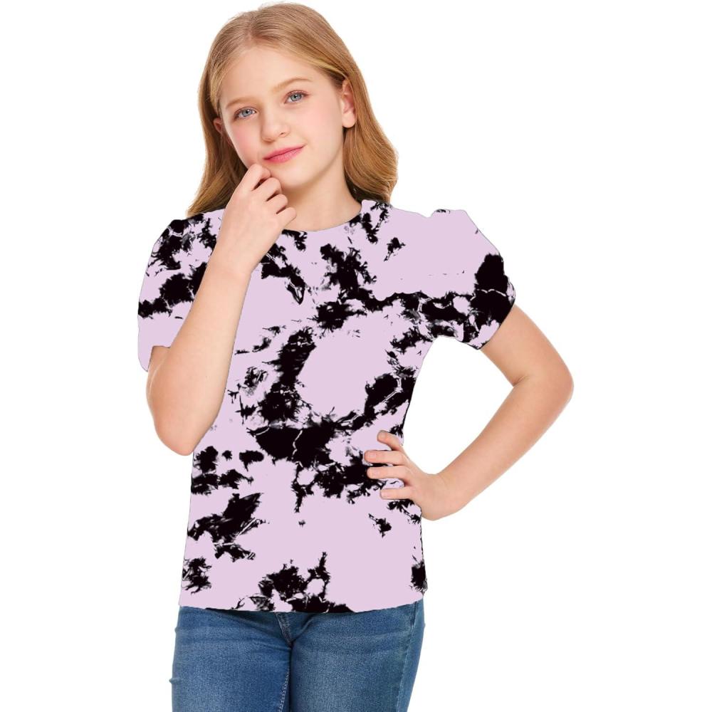 imageArshiner Girls T Shirts Twist Short Sleeve Summer Shirts Fashion Crewneck Tops Tee BlouseTie Dye BlackLilac