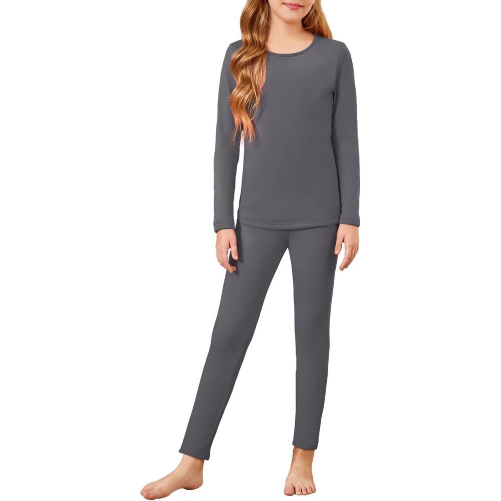 imageArshiner Girls Thermal Underwear Set Long Johns Cold Weather Kids Base Layer Top BottomDark Gray