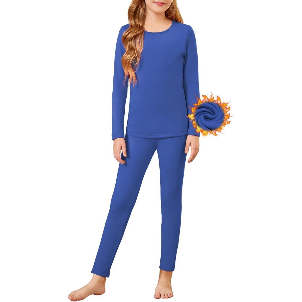 imageArshiner Girls Thermal Underwear Set Long Johns Cold Weather Kids Base Layer Top BottomDeep Blue