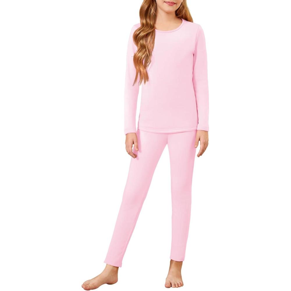 imageArshiner Girls Thermal Underwear Set Long Johns Cold Weather Kids Base Layer Top BottomLight Pink