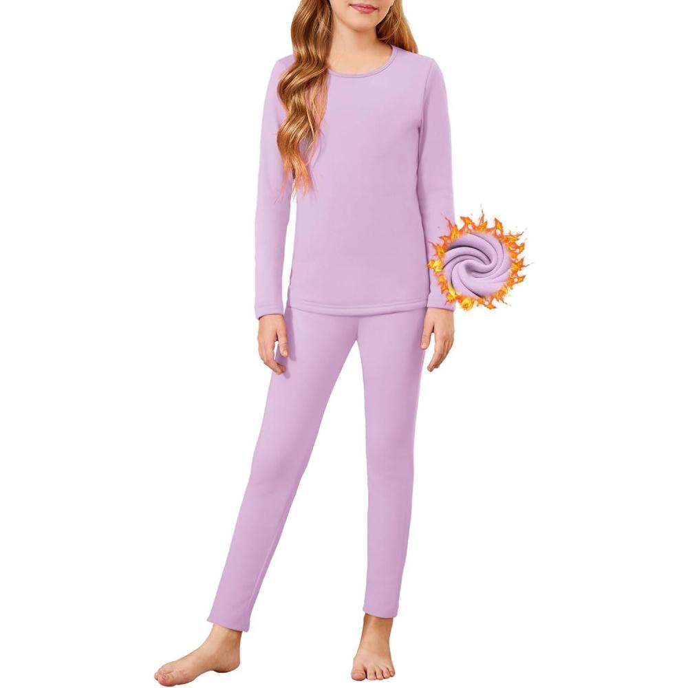 imageArshiner Girls Thermal Underwear Set Long Johns Cold Weather Kids Base Layer Top BottomLilac
