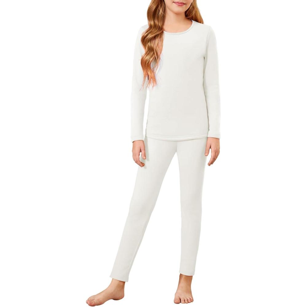 imageArshiner Girls Thermal Underwear Set Long Johns Cold Weather Kids Base Layer Top BottomWhite