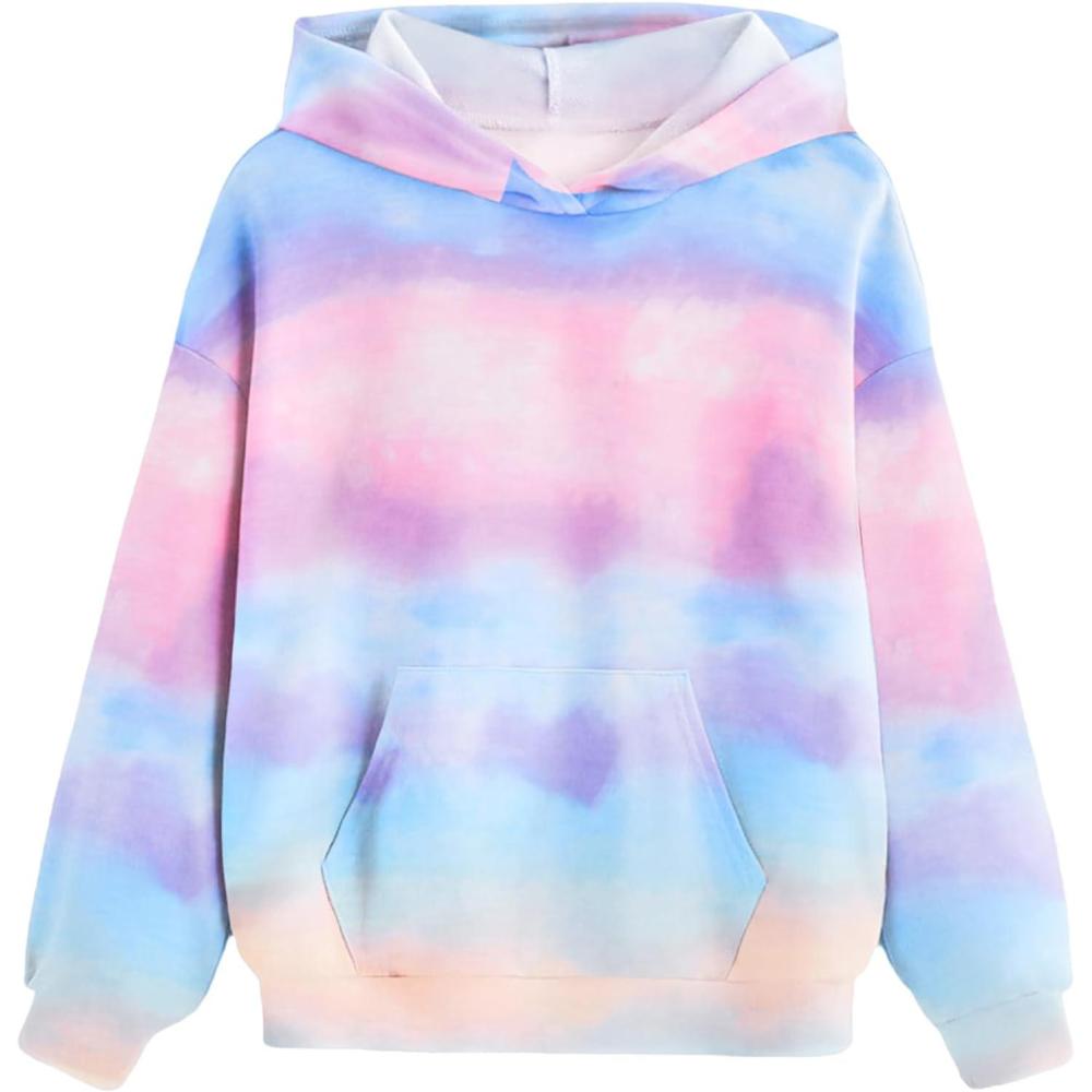 imageArshiner Girls Tie Dye Sweatshirts Loose Casual Hoodies Long Sleeve Pullover Hooded Tops With PocketsBluepurplepink