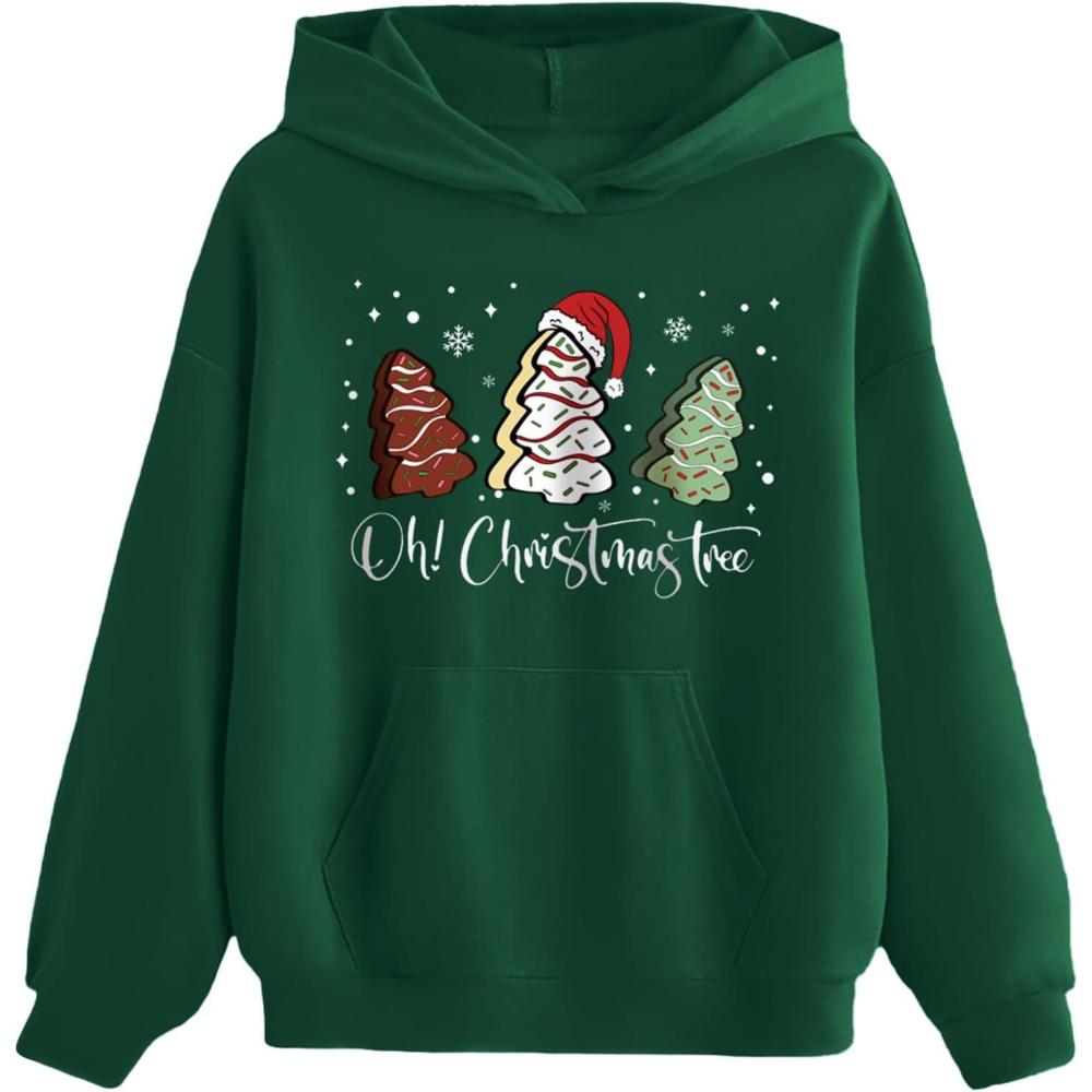 imageArshiner Girls Tie Dye Sweatshirts Loose Casual Hoodies Long Sleeve Pullover Hooded Tops With PocketsChristmas Green