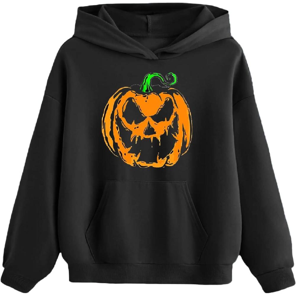 imageArshiner Girls Tie Dye Sweatshirts Loose Casual Hoodies Long Sleeve Pullover Hooded Tops With PocketsHalloween Black