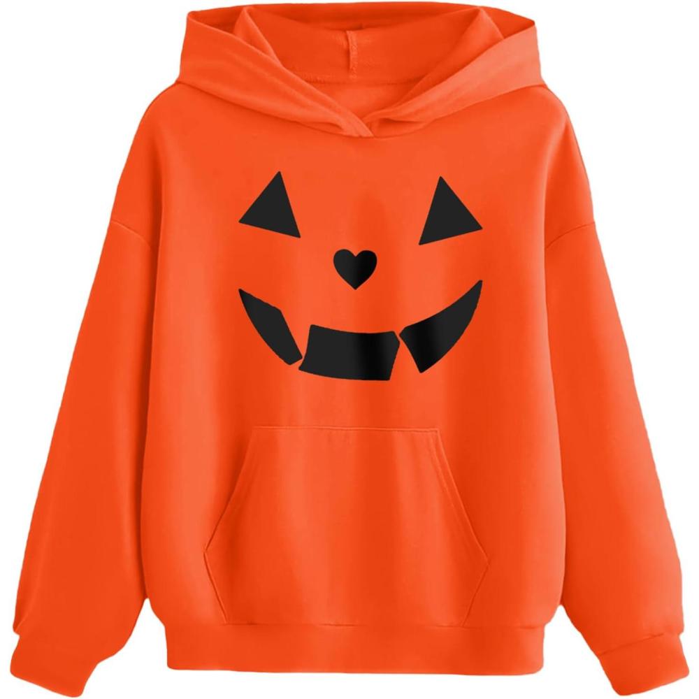 imageArshiner Girls Tie Dye Sweatshirts Loose Casual Hoodies Long Sleeve Pullover Hooded Tops With PocketsHalloween  Orange