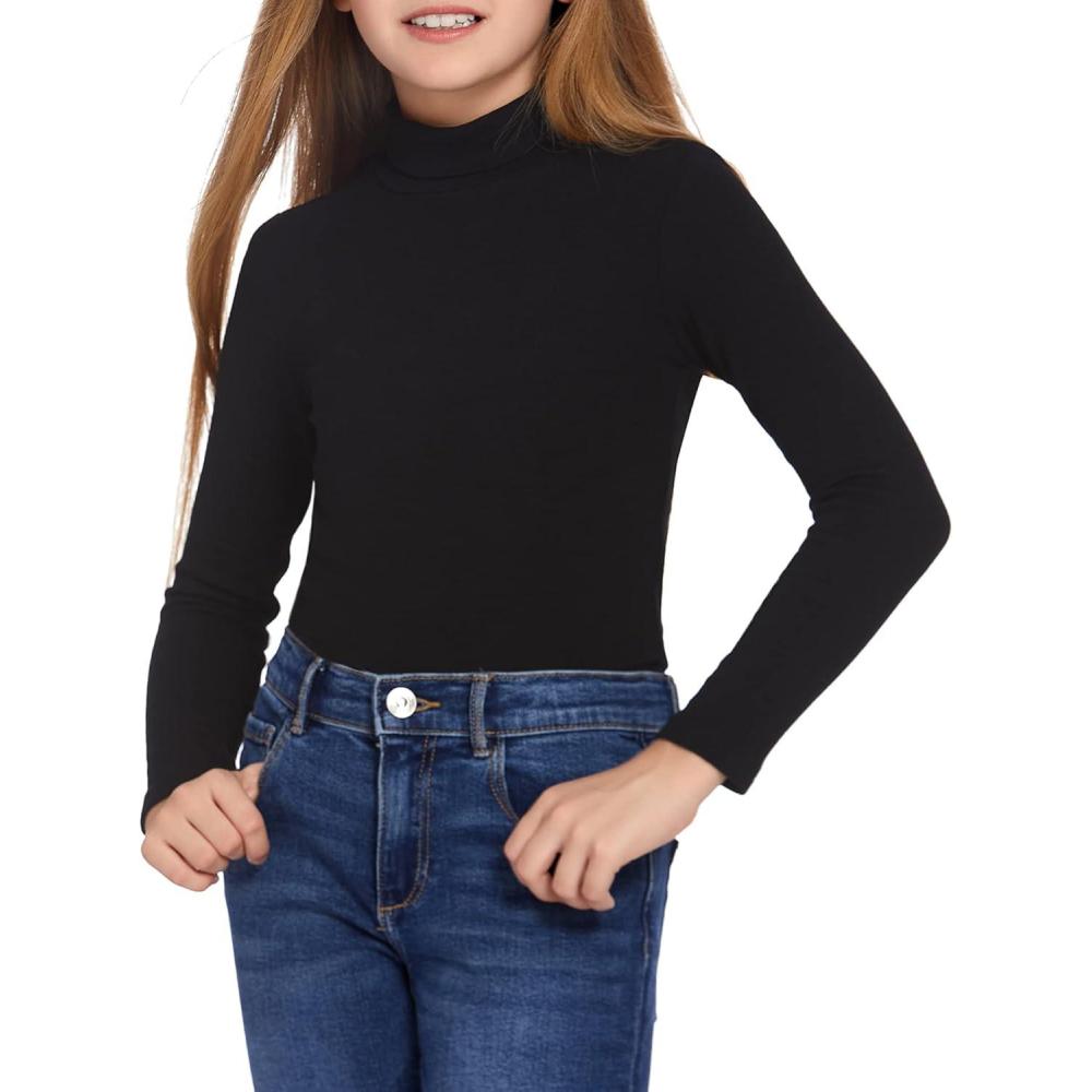 imageArshiner Girls Turtleneck Sweater Kids Casual Long Sleeve Knit Pullover Tops0black