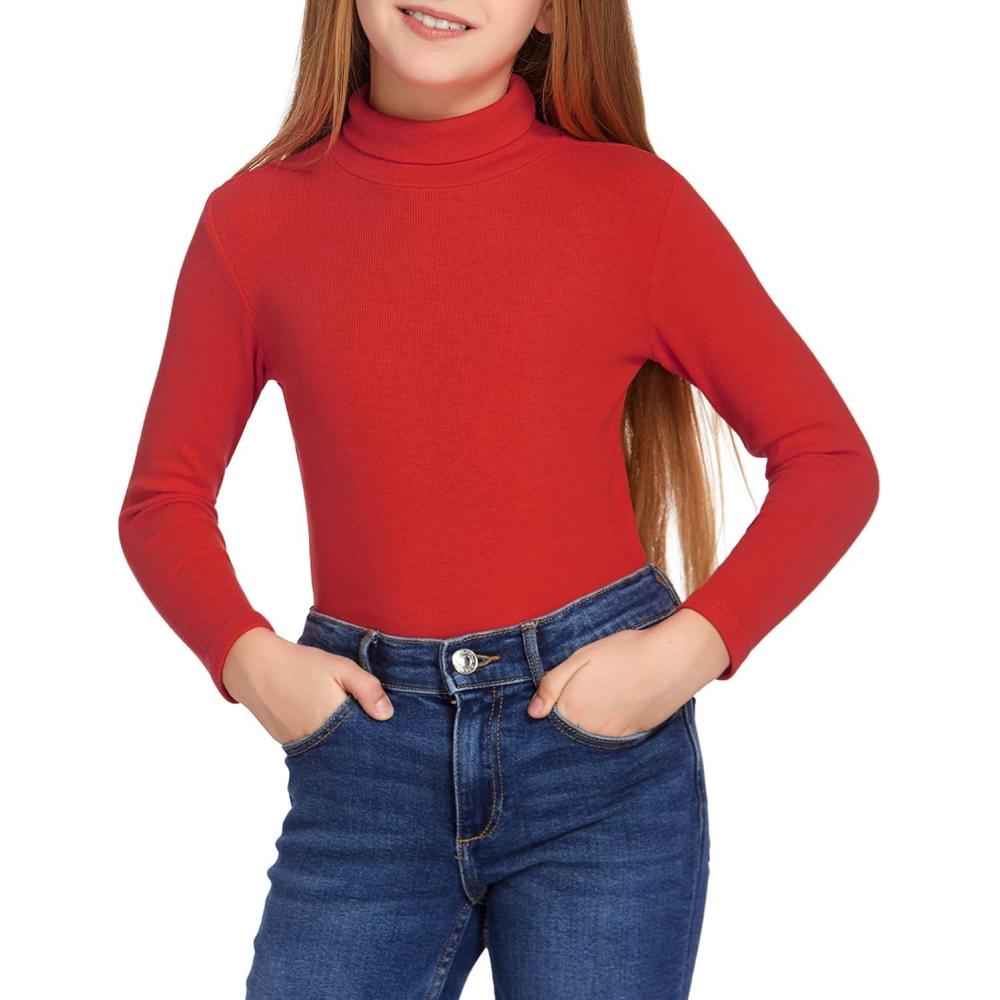 imageArshiner Girls Turtleneck Sweater Kids Casual Long Sleeve Knit Pullover Tops1red