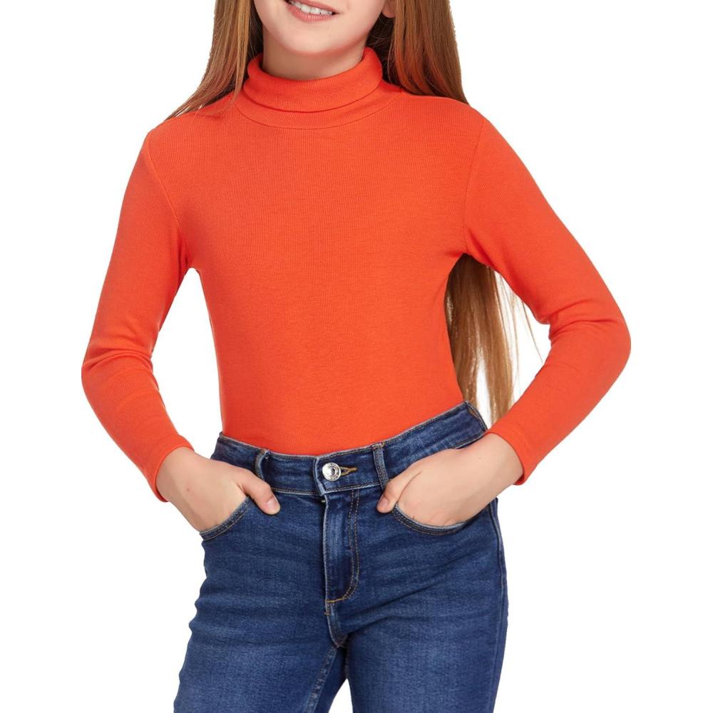 imageArshiner Girls Turtleneck Sweater Kids Casual Long Sleeve Knit Pullover TopsOrange
