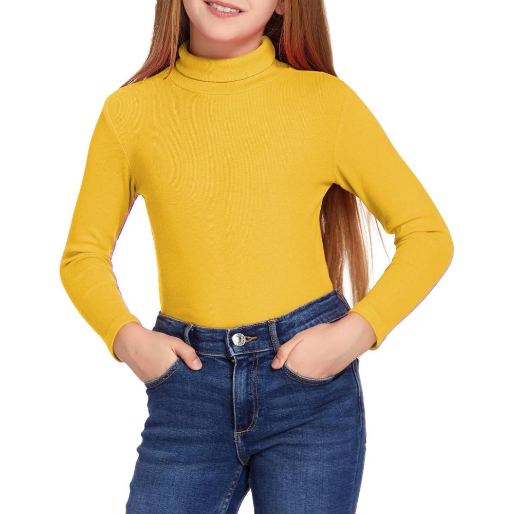 imageArshiner Girls Turtleneck Sweater Kids Casual Long Sleeve Knit Pullover TopsYellow