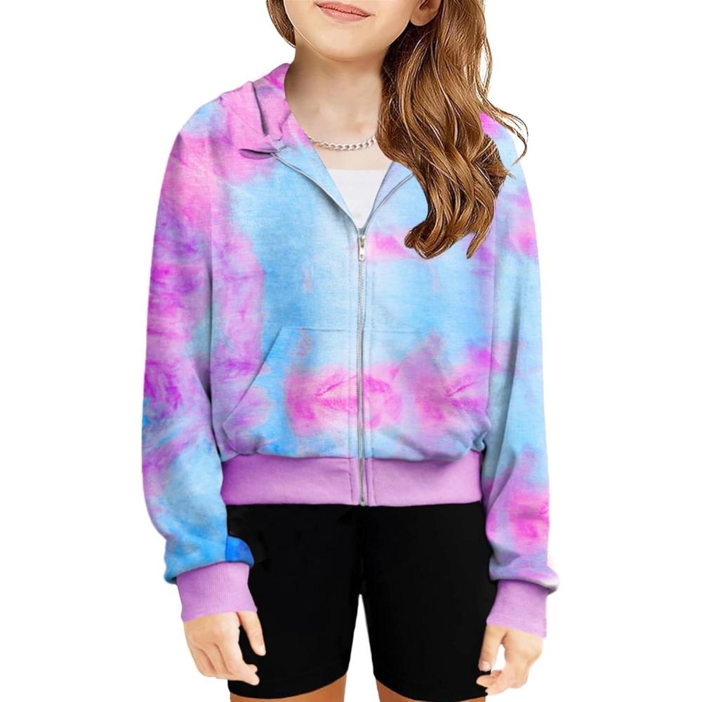 imageArshiner Girls Zip Up Cropped Hoodies Teen Casual Long Sleeve FullZip Sweatshirts Jackets with PocketsPurpleblue