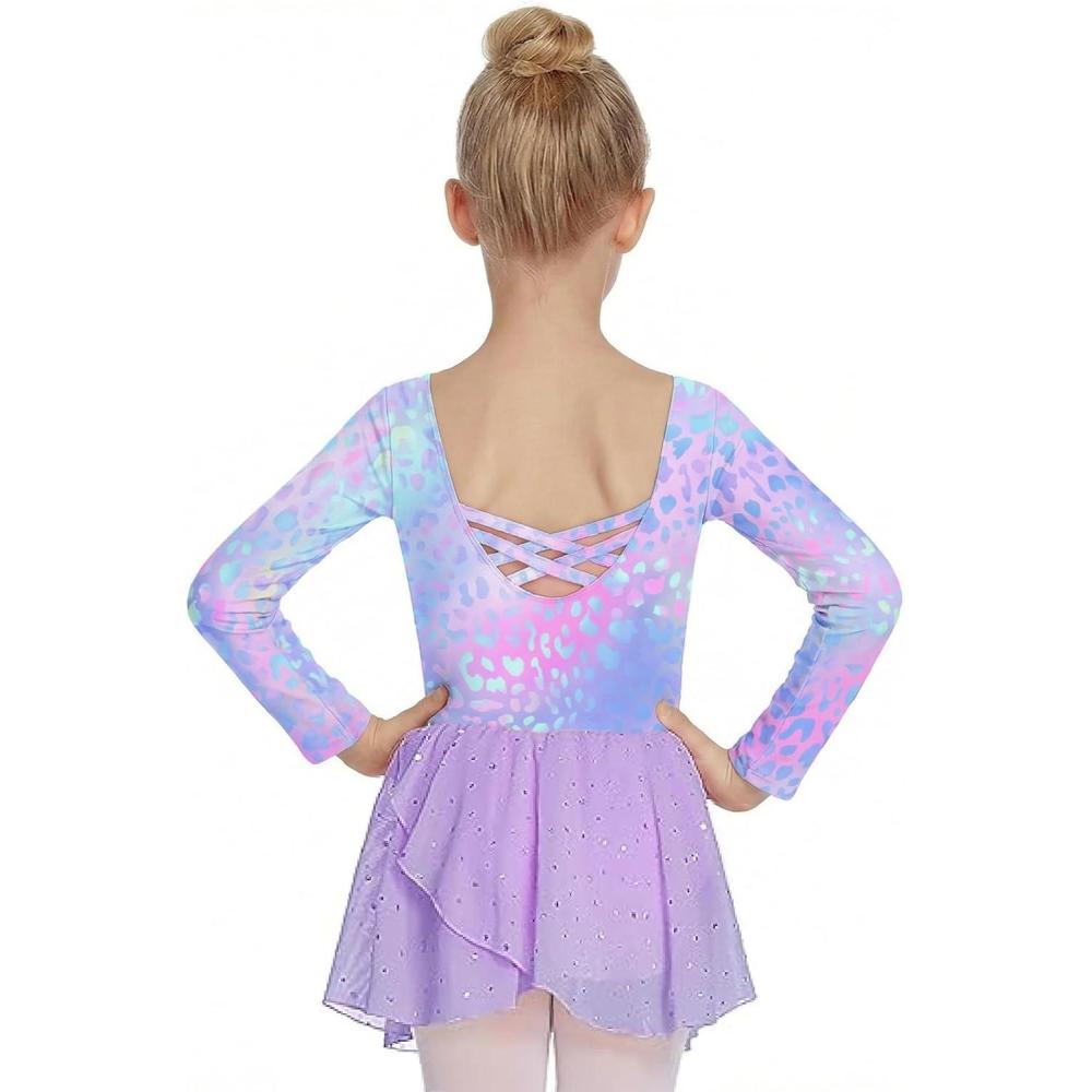 imageArshiner Kids Girls Classic Long Sleeve Leotard Dance Ballet DressRainbow Leopard
