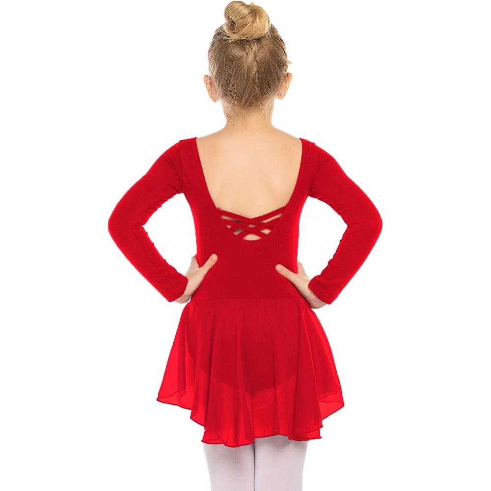imageArshiner Kids Girls Classic Long Sleeve Leotard Dance Ballet DressRed