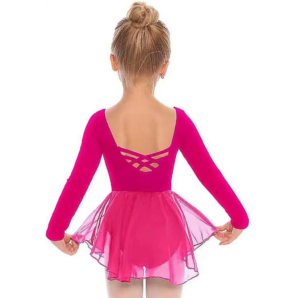 imageArshiner Kids Girls Classic Long Sleeve Leotard Dance Ballet DressRose Red
