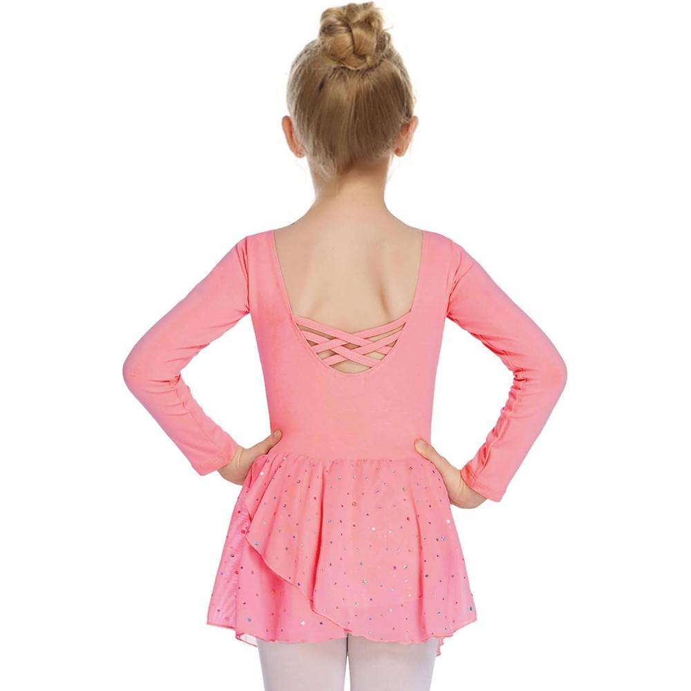 imageArshiner Kids Girls Classic Long Sleeve Leotard Dance Ballet DressZdark Pink